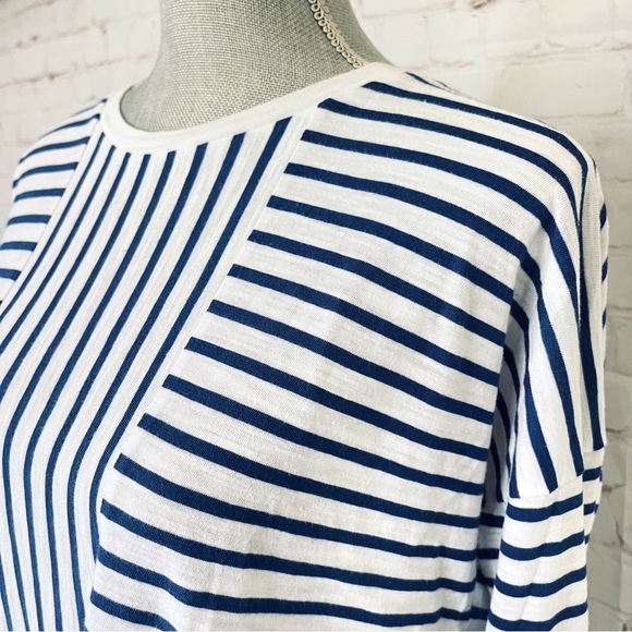 BANANA REPUBLIC Blue & White Coastal Striped 3/4 Sleeve Tie Front Top - Picture 3 of 8